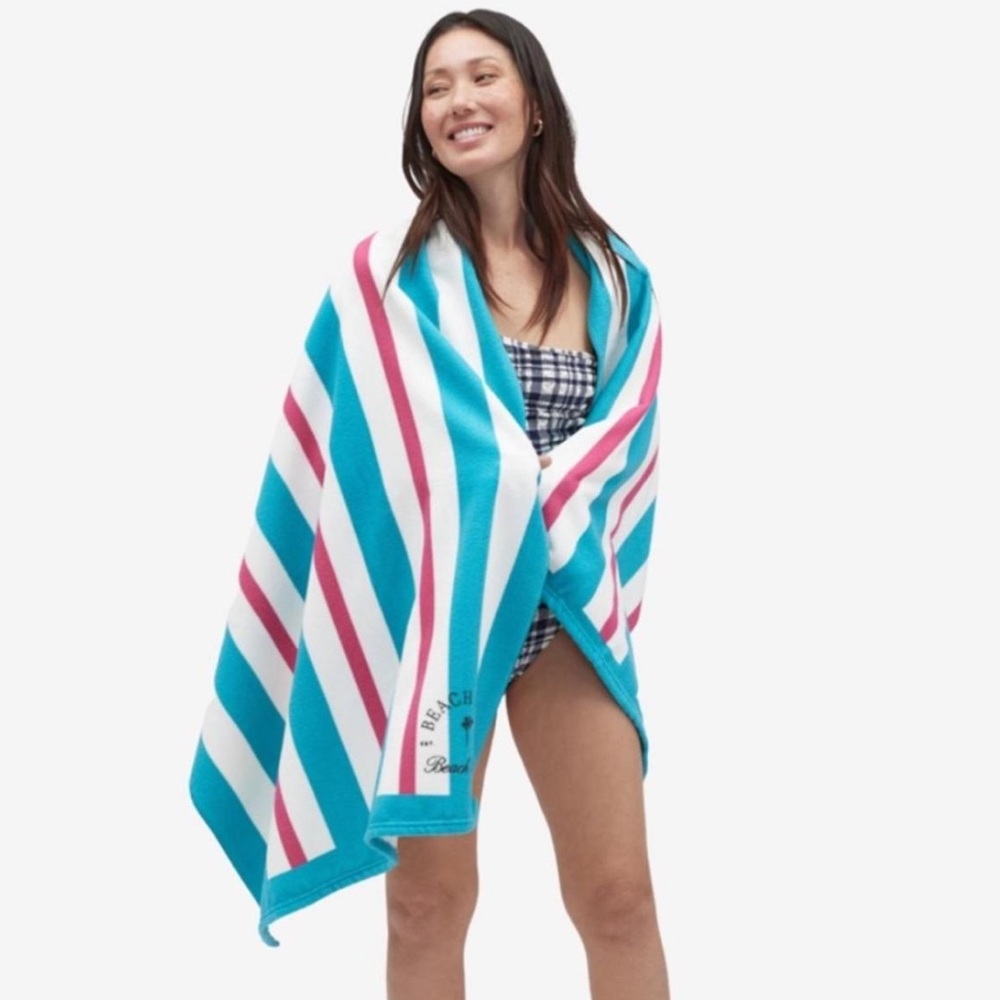 Beach Riot Beach Club Striped Towel Blue White and Pink Oversized NWT